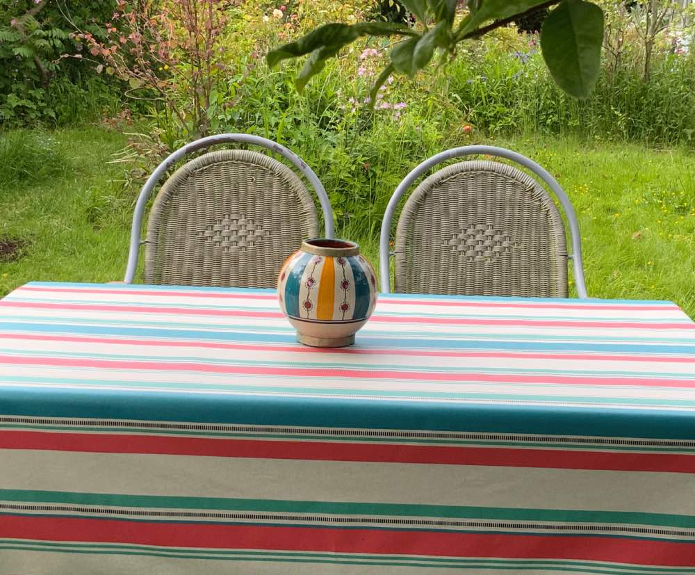Funny Stripe Extra Wide Oilcloth in Red/Teal